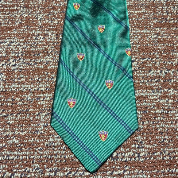 Ralph Lauren tie emerald green logo crest striped club tie